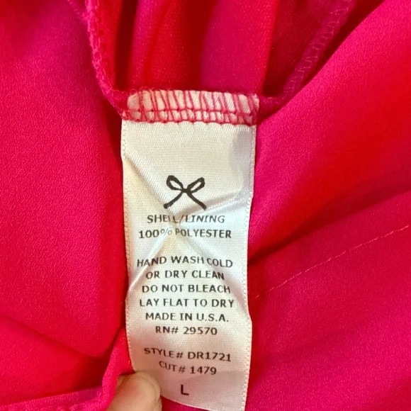 Everly Hot Pink Chiffon Shift Dress Bow Back Detail Party Cocktail Dress Size L - Picture 11 of 11